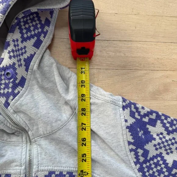 Lululemon Special Edition Fair Isle Scuba Hoodie Purple-Gray Knit Panels Size 12 - Picture 7 of 9